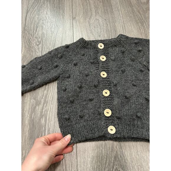 Baby's Gray Knit Cardigan Sweater w/ Handmade Buttons Size 9-12 months - Picture 2 of 4